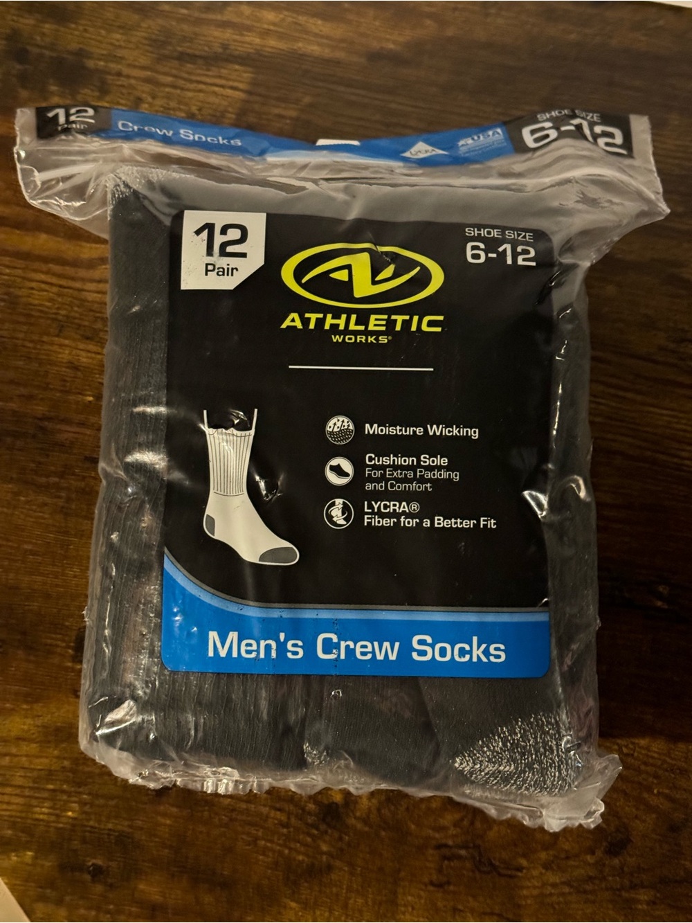 NEW Athletic Works Men’s Black Crew Socks – 12 Pack
